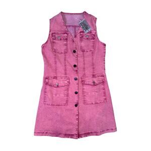 NWT Oyrosy Pink Acid Wash Denim Utility Vest Dress - Size XL - Western Boho